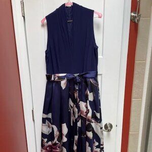 Ignite Evenings Navy Floral Tie Waist Hi-Low Hi-Lo Gown Size 12